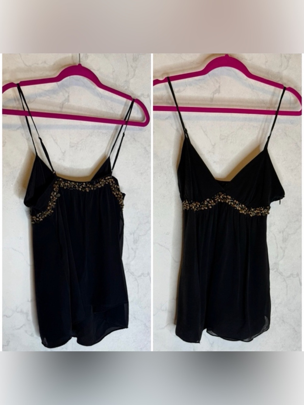 BCBGMaxAzria Black Beaded Spaghetti Strap Camisole